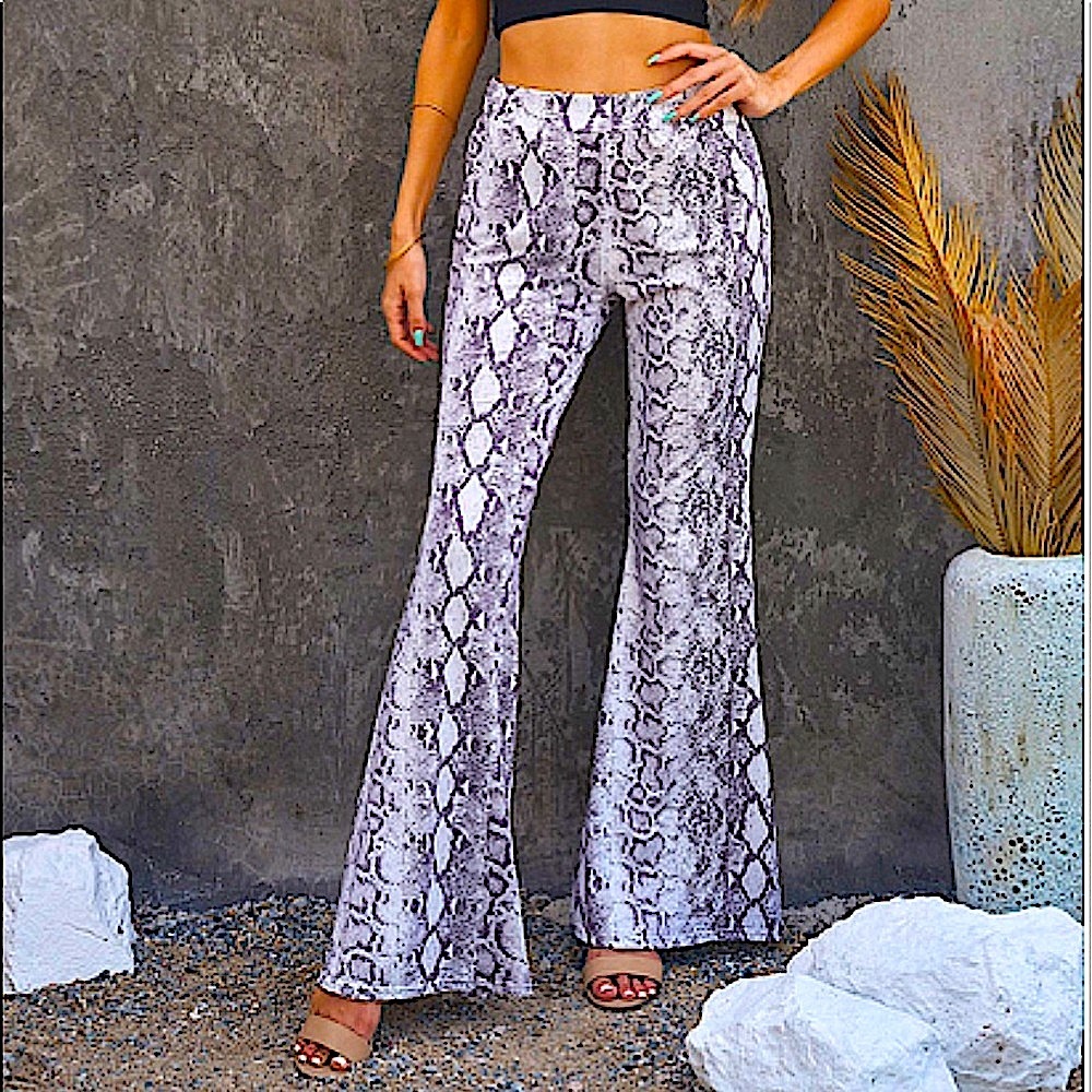 SNAKESKIN WIDE LEG PANTS